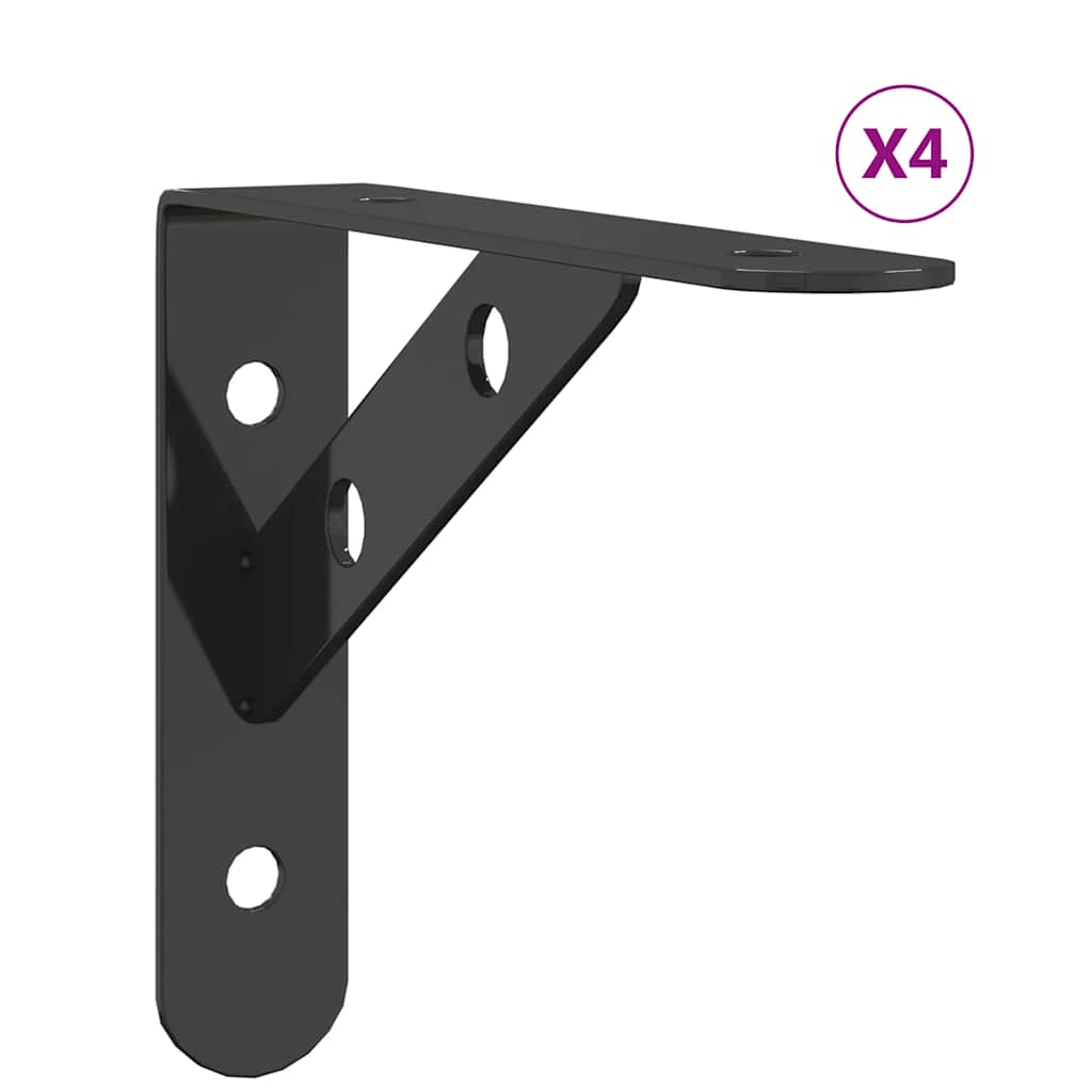 Shelf Brackets 4 pcs 15 x 2.5 x 11.5 cm Black Stainless Steel