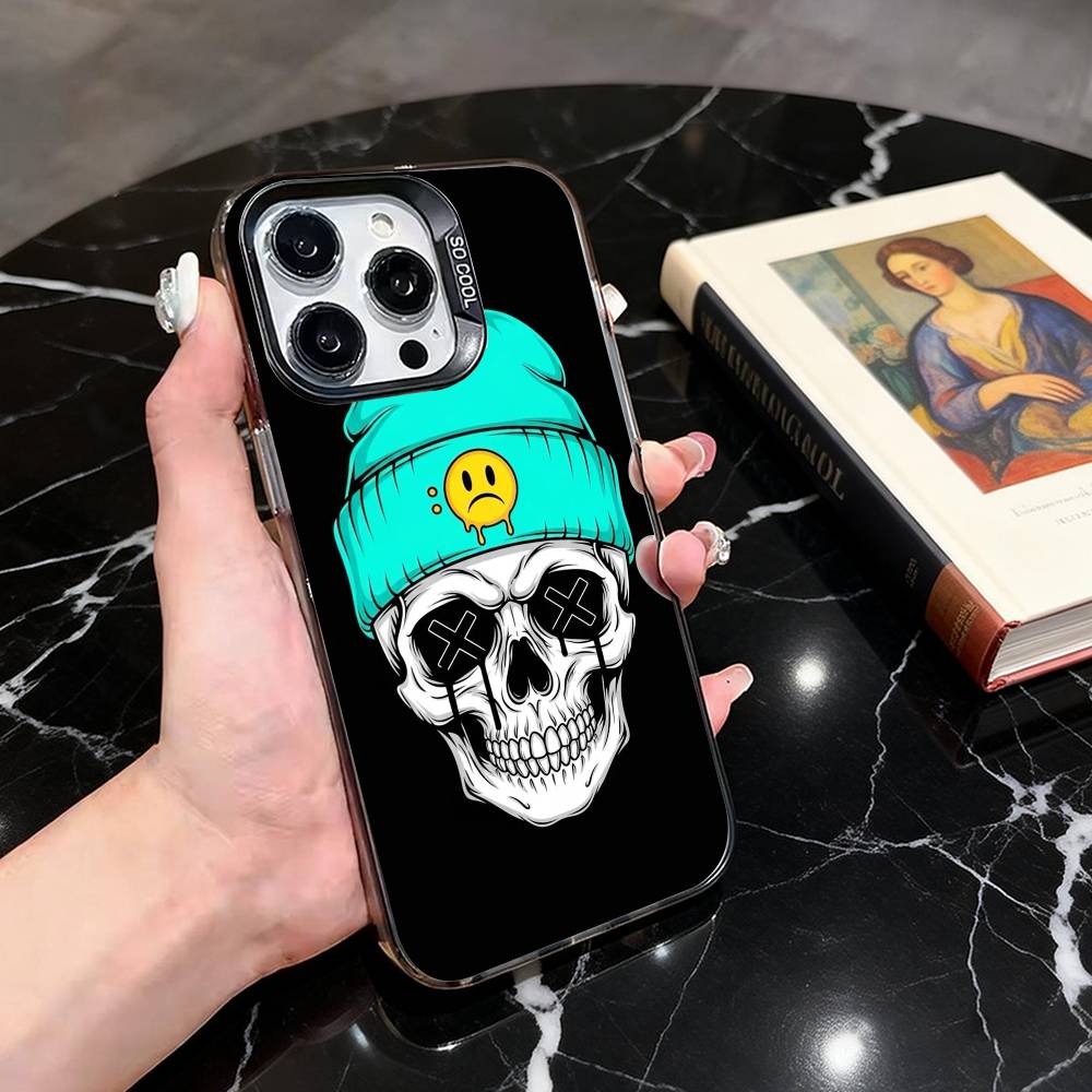Чехол Hype Skull для iPhone 17,16,15,14,13,12,11 Plus,Pro Max,XS, Цветной серебристый чехол для телефона Funda Cover