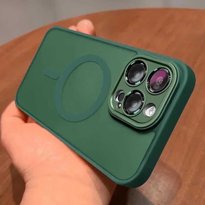 Полупрозрачный Чехол Для iPhone 17 16 15 14 13 12 11 Pro Max Для Magsafe Магнитная Беспроводная Зарядка Матовый Защита Объектива Чехол