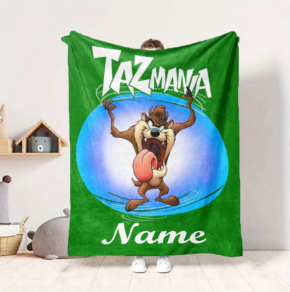Custom Name Tazmanian Devil Flannel Blanket Throw Blanket Soft Warm Sofa Bed home Decor Unique Gift