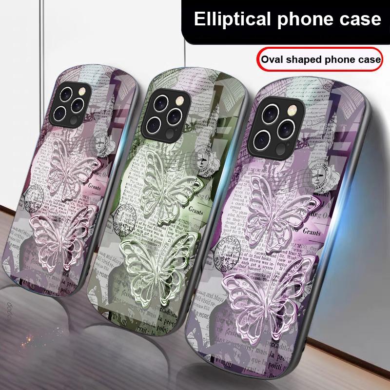 Винтажная бабочка для iPhone 16 Pro Max 15 Pro 14 13 12 Mini 11 XS Max XR 7 8 Plus SE 2022 Эллиптический стеклянный чехол для телефона