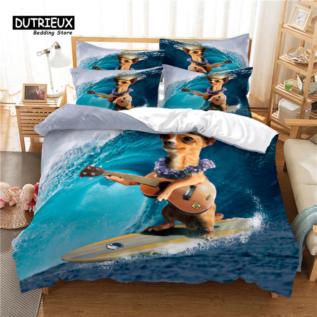 Комплект постельного белья Surfer Dog, комплект из 3 пододеяльников, мягкий, удобный, дышащий, для декора спальни и гостевой комнаты
