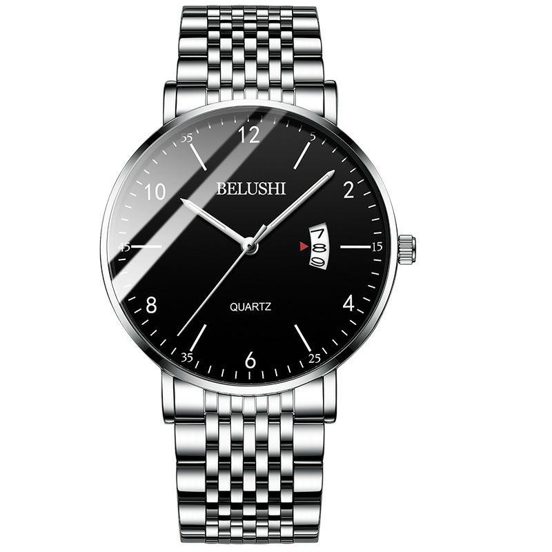 Men's Business-Style Luminous 30M Water Resistant Alloy Strap Quartz Movement 40mm Watch