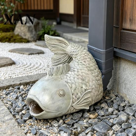 Gutter Pipe Ornament Fish Shape Rainwater Diverter, Decorative Downspout Statue, Functional Weather Resistant Statue Outdoor Sculpture for Garden
