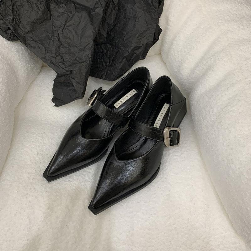 Pointed Mary Jane Single Shoes Women's 2025 Spring and Summer New Fashionable Retro Light Mouth Thick Heel Small Leather Shoes