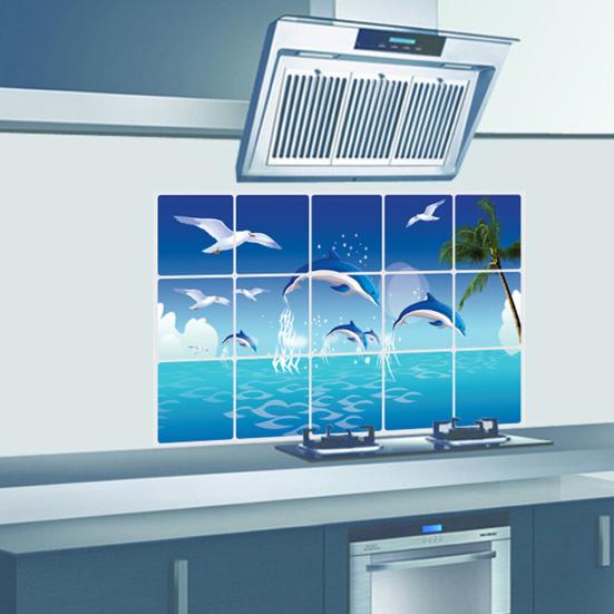 Oil-proof Kitchen Wall Sticker Rose Tulip Flower Dolphin Dandelion Self-adhesive Waterproof Heat Resistant Bathroom Kitchen Wall Art Decal Decoration