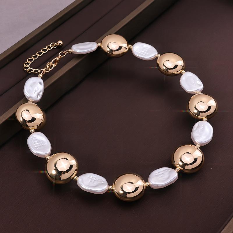 Irregular Baroque Pearl Splicing Metal Collar Niche Design Clavicle Chain Jewelry Necklace