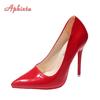 Модные Aphixta Новые 4,72-дюймовые Супер Высокие Туфли-лодочки из Лакированной Кожи Женские Разноцветные Официальные Туфли с Острым Носком Плюс Большой Размер 49 50