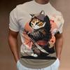 New Retro Men 2024 Fashion Oversized Men's Clothing Quick Drying T-shirt Top T-shirt 3d Samurai Cat Print Short Sleeve T-shirt