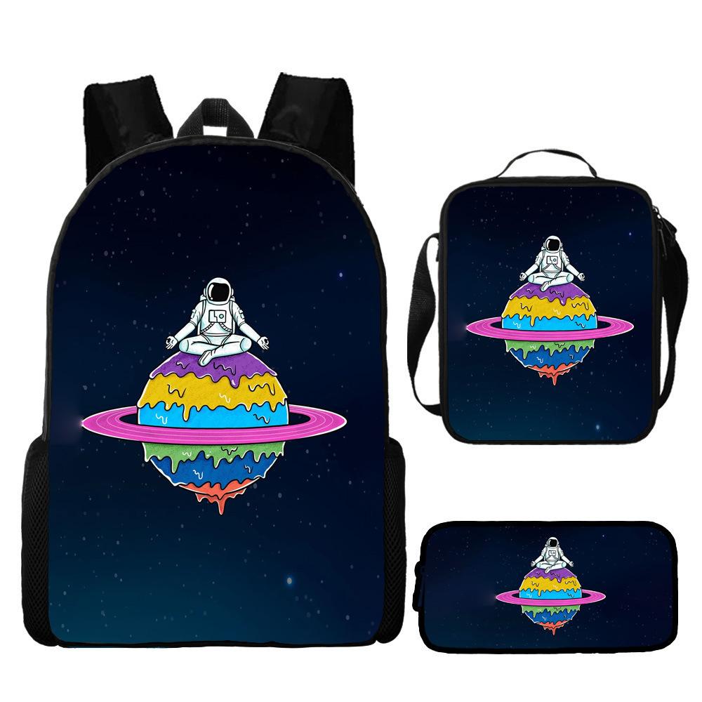 New Astronaut Spaceman Backpack for Kids School Cartoon Bookbag 3-Piece Set with Crossbody Bag Lightweight