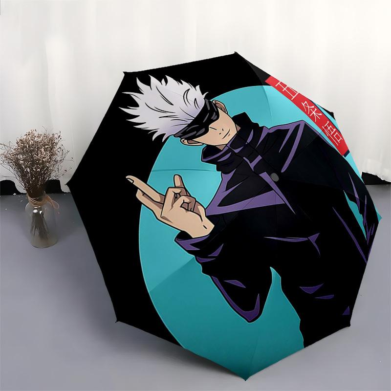 1 шт. Автоматический складной зонт Jujutsu Kaisen Сатору Годжо, Портативная 3-складная конструкция с 8-реберным железным каркасом, Идеально подходит для использования на улице, Праздничные подарки, Путешествия