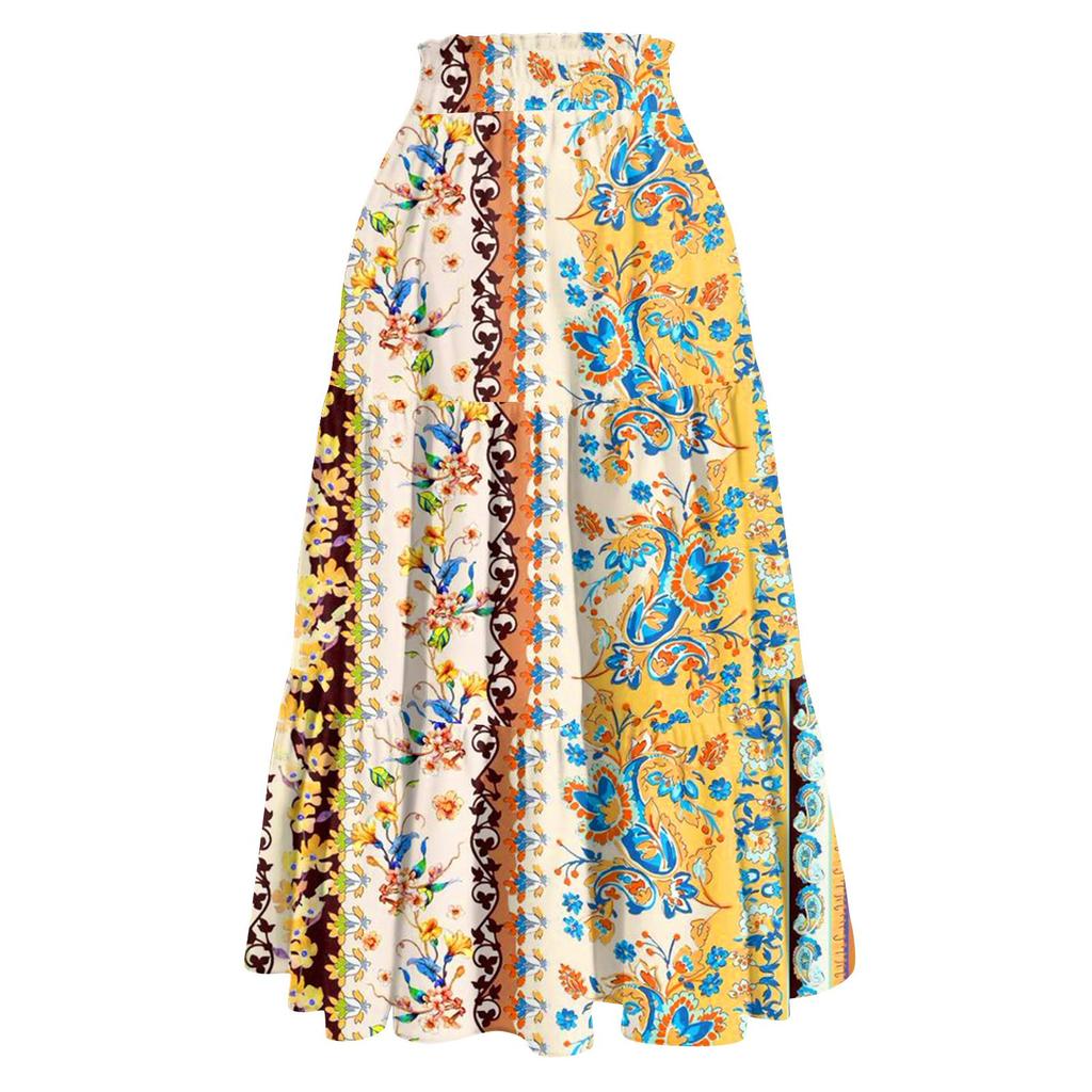 Женская весенняя повседневная длинная юбка с оборками, однотонная юбка, ретро-юбка в складку