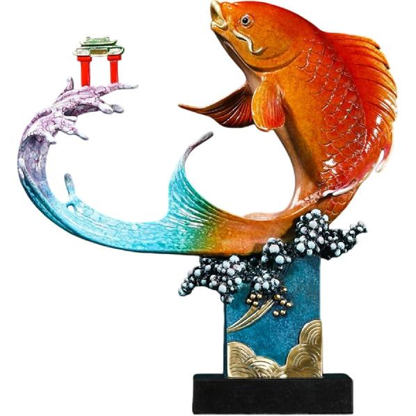 Aris & Juno Handcrafted Copper Carp Sculpture - Auspicious Home Decor for Living Room, Perfect Housewarming Gift, Premium Quality Artwork