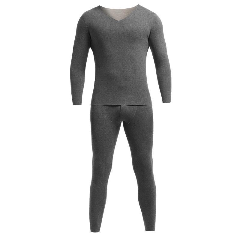 Мужской бесшовный комплект термобелья Slim Fit: Брюки и нижняя рубашка на бархатной подкладке для осени/зимы