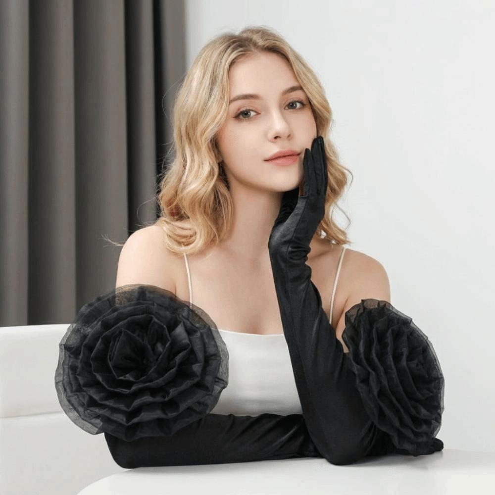 Black Long Gloves Breathable Mittens Fashion Etiquette Gloves  Evening Party
