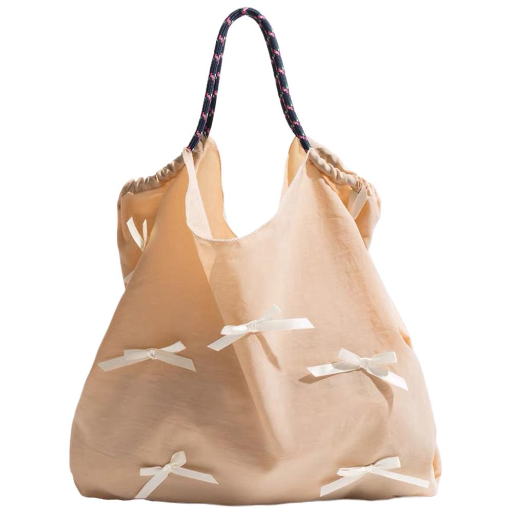 Cute Bow Tie Shoulder Bag Sweet Tote Bag Coquette Bucket Bag for Women Shopping Vacation Travel