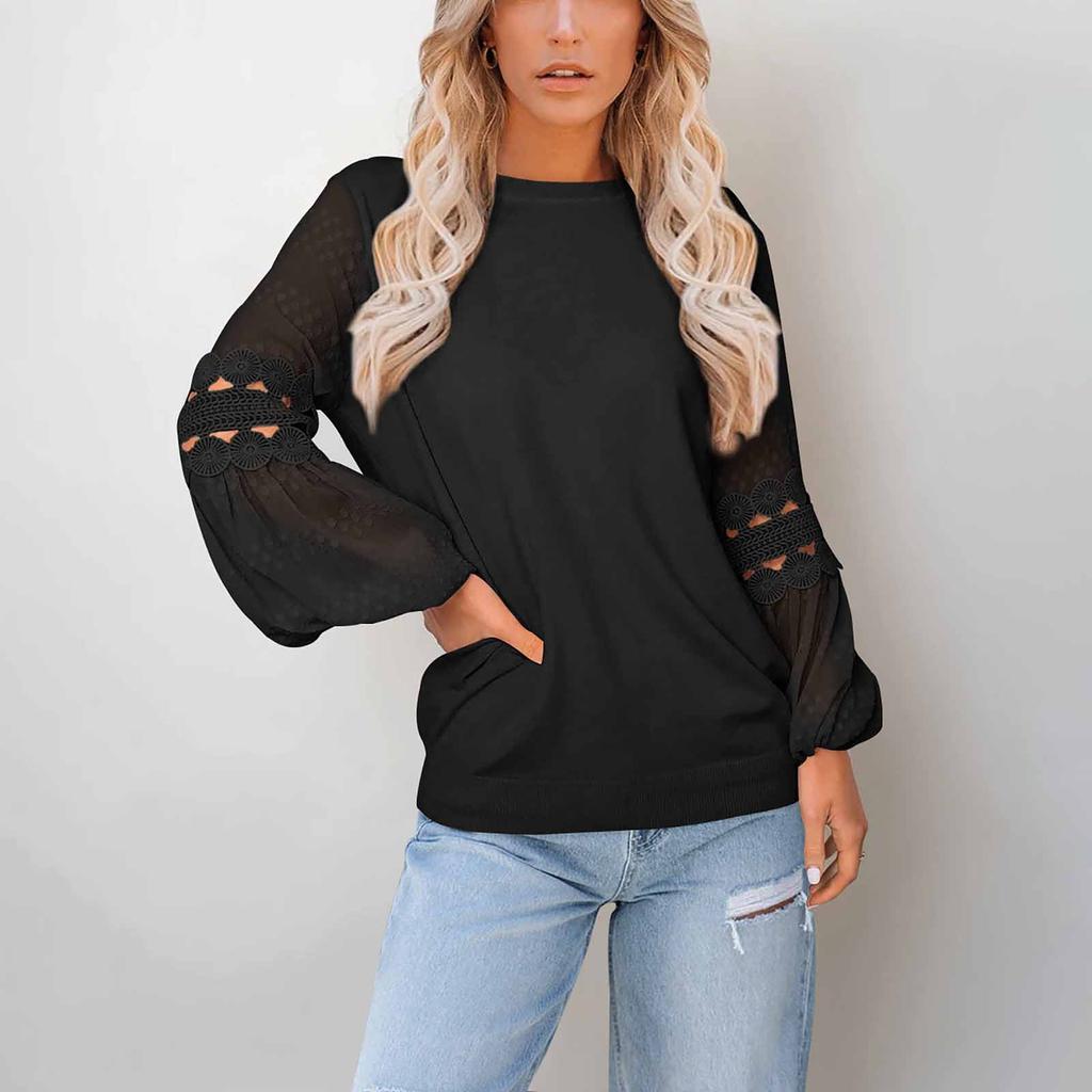 Женская однотонная модная футболка с длинными рукавами и круглым вырезом, топ, темперамент, универсальная футболка с рукавами