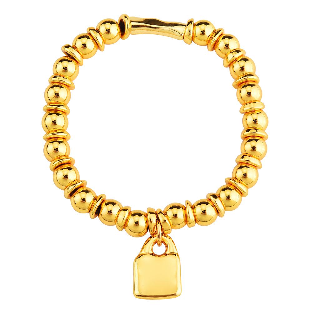 Spain Dy Handmade Beaded Bracelet Stainless Steel Accessories Peach Heart Small Lock Bracelet Simple Solid Bead Bracelet
