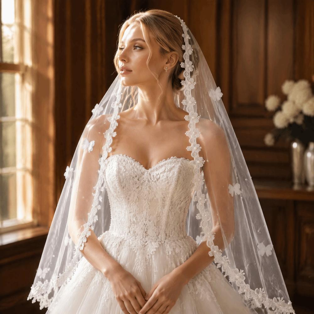with Comb Wedding Veil Embroidery Bridal Veil Retro Bridal Headscarf Cathedral Wedding