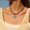 Bohemian Rainbow Beaded Choker Necklace for Women Vintage Silver Color Sun Pendant Necklaces Summer Beach Vacation Jewelry Gift