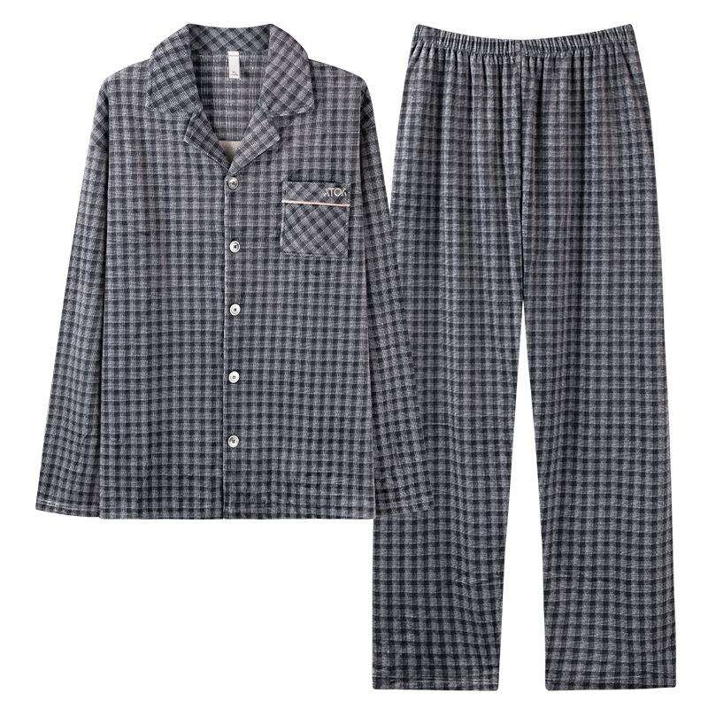 Пижама мужская осенне-зимняя островной флис тонкий флис с длинным рукавом коралловый флис домашняя одежда для папы среднего возраста большой размер костюм
