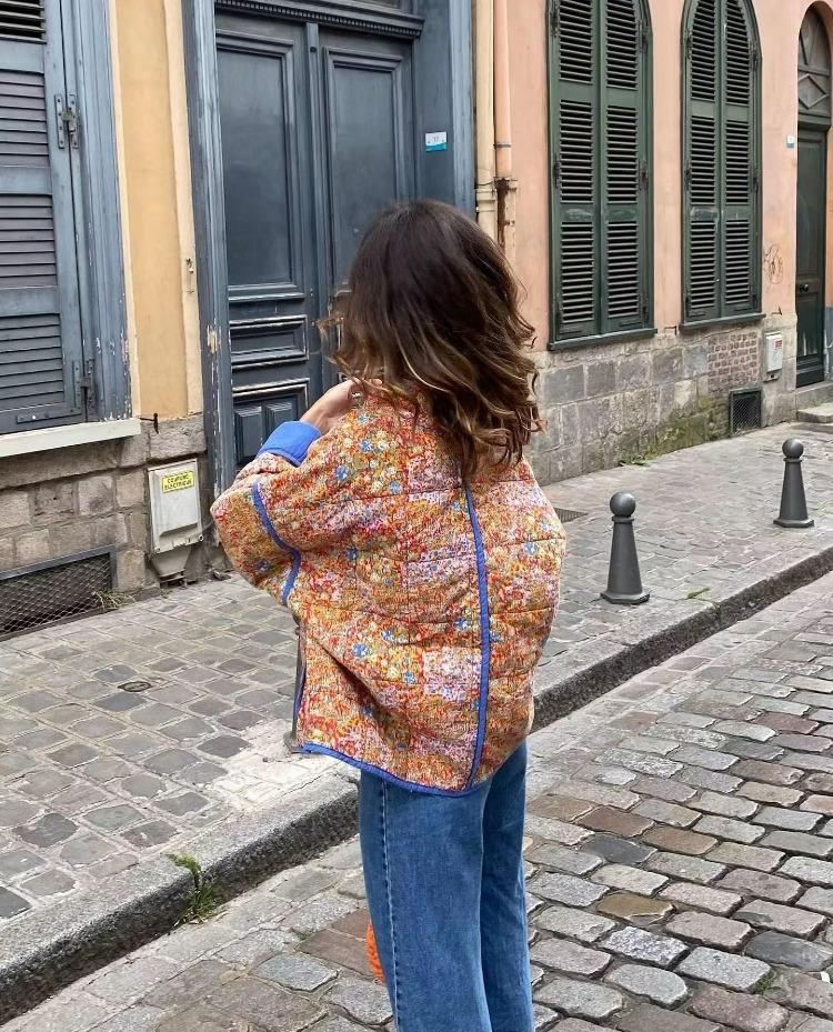 Autumn Winter Women Quilted Color Block Jacket Cotton 2024