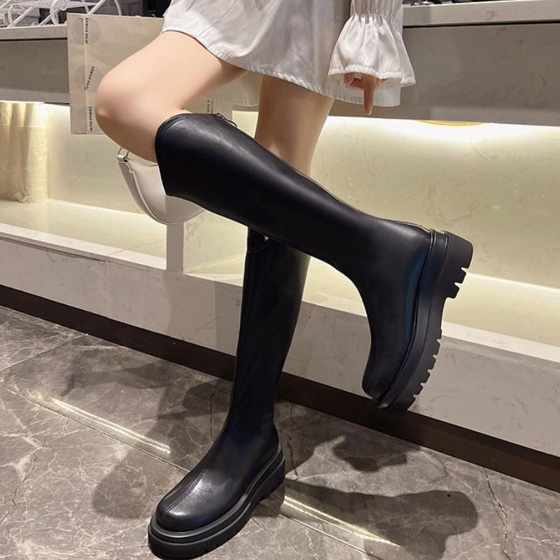 Platform Round Toe Warm Ladies Mid Calf Shoes Autumn Winter Leather Comfortable and Elegant Women's Half High Boots On Promotion
