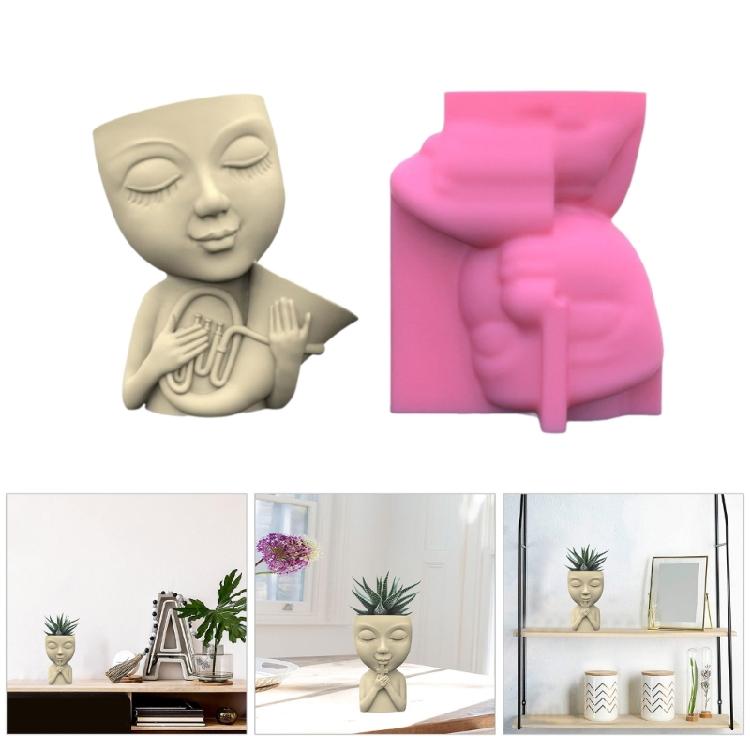 Кукла с формами для бетонных горшков в виде рогов DIY Формы для ваз Силиконовый материал для DIY