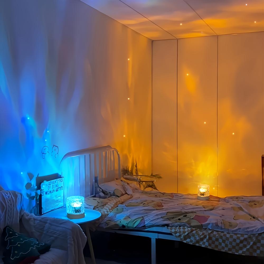 Водяная рябь Светильник Океан Водный проектор Светильник Luminorthe lumena Светильник для спальни Декор 16 цветов Вращающийся ночник с пламенем