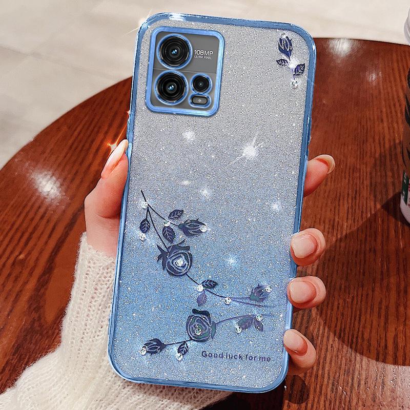 Motorola G85 Градиентный блестящий чехол для телефона - Ударопрочный мягкий чехол с дизайном из вечных цветов