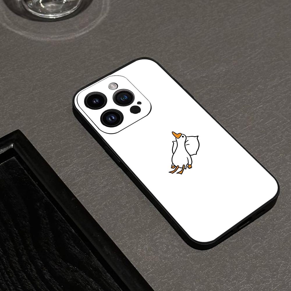 Милый Мультяшный Гусь Чехол для Телефона Для IPhone 16,15,14,13,12,11,XS,XR,X,8,7,Pro,Max,Plus,mini Силиконовый Черный Чехол
