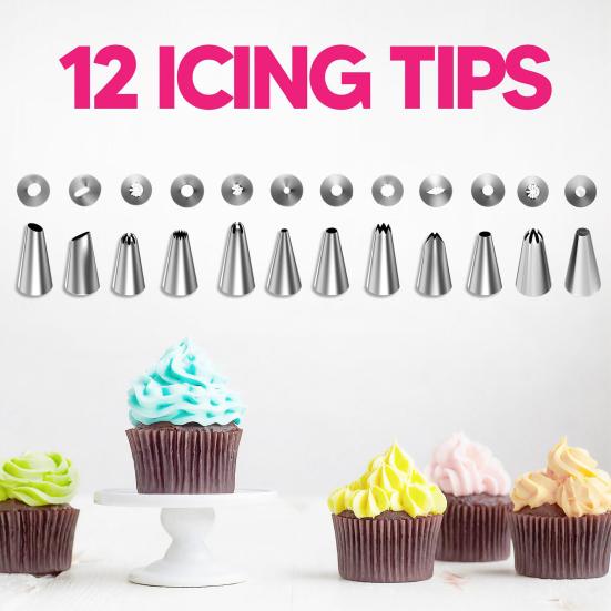 Stainless Steel Piping Tips Set with Bags Cake Decorating Kit for Buttercream Flowers Professional Baking Tools