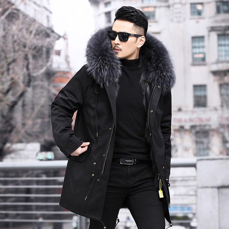 Мужская парка с подкладкой из цельного меха норки, новый зимний стиль, меховое пальто мехом к коже, имитация кашемира норки, средней длины