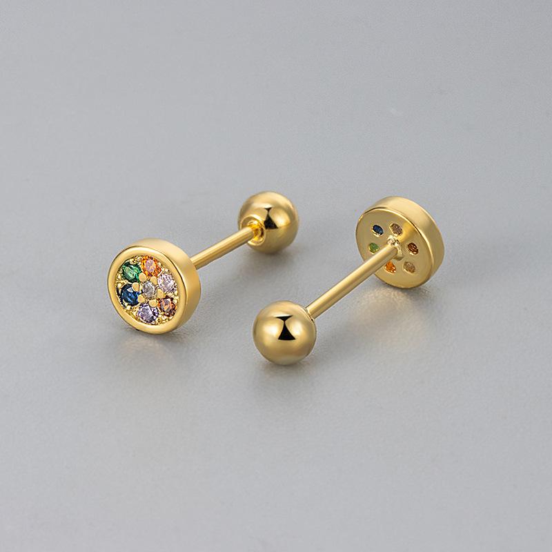 Light Luxury Round Colored Diamond Stud Earrings For Women Screw Back Comfortable Sleep In Hoops Niche Design Jewelry