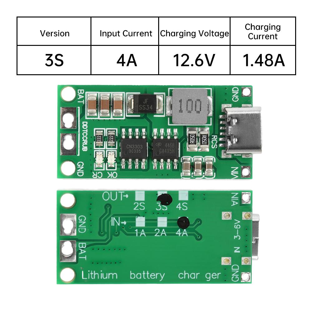2S/3S/4S 1A 2A 4A Type-C To 8.4V 12.6V 16.8V Step-Up Boost LiPo Polymer Li-Ion Charger DC 36V 18650 Lithium Battery