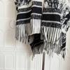 Winter France Knitting Tassels Shawl Women Fashion Warm Natural Plaid Muffler Female Vintage Design Knit Loose Print Scarf New