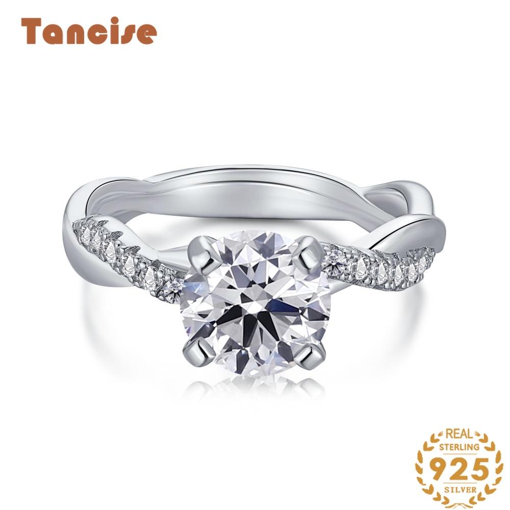Tancise Women Classic 925 Sterling Silver Zircon Ring Ladies Jewelry Wedding Promise Party Gift