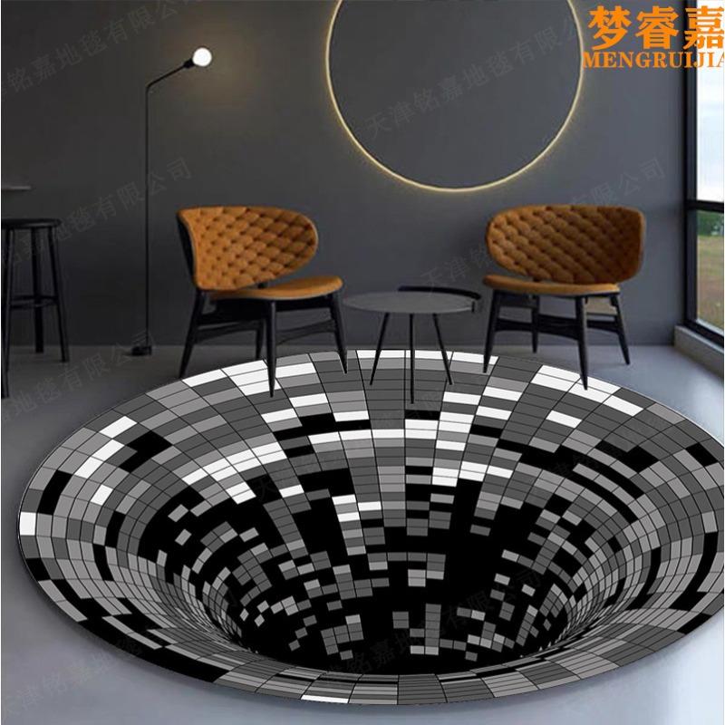 Круглый ковер для гостиной, прикроватный ковер, клетчатый печатный ковер, черно-белый круглый ковер