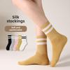 5 пар женских летних носков средней длины, дезодорирующие женские носки, антибактериальные, спортивные носки без косточек в полоску, шелковые чулки