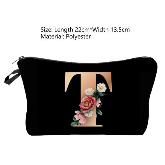 Cosmetic Bag 3D Digital Printing Letter Flower Pattern Female Multipurpose Delicate Pencil