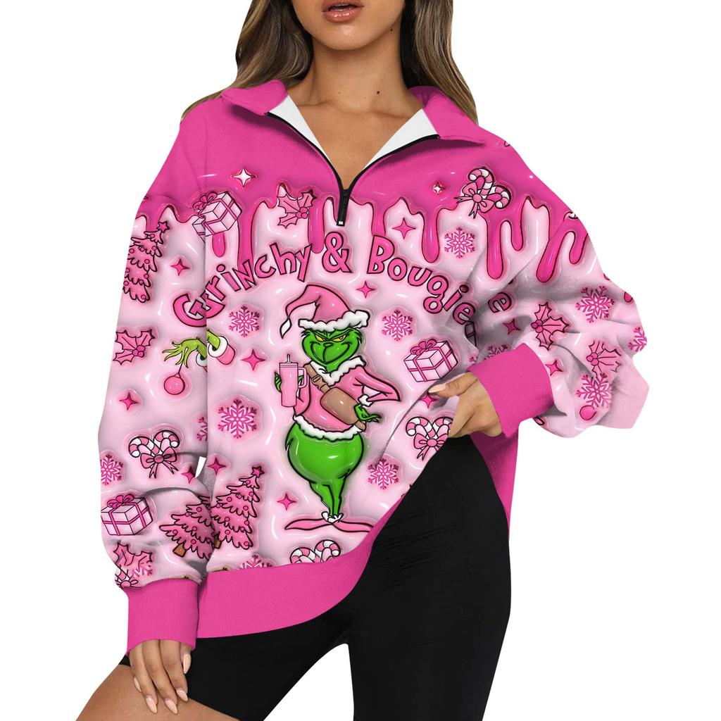 Женская мода повседневная толстовка с длинным рукавом и принтом на молнии с высоким воротом и заниженными плечами