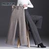 Осенне-зимние утепленные прямые брюки женские широкие брюки элегантные мешковатые с высокой талией теплые брюки