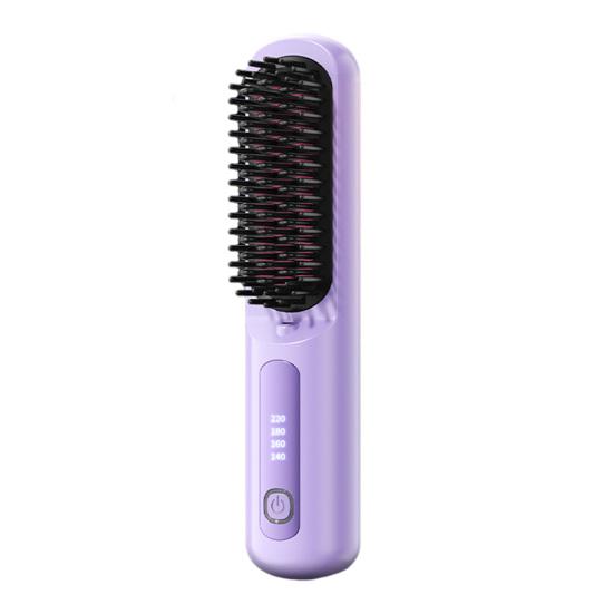 Cordless Hair Straightener Brush with 3 Temperature Settings Portable Mini Hair Straightening Comb Rechargeable Fast Heating Electric Hot Brush