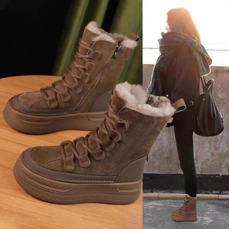 Thick-soled Heightening Medium Tube Snow Boots Women's Winter New Retro Velvet Thickened Warm Short Boots Non-slip Cotton Shoes