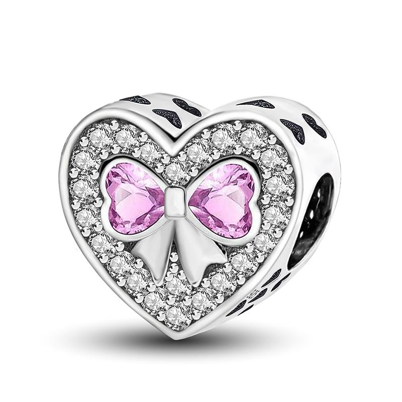 Медные подвески Циркон Розовое Сердце Любви Шармы Бусины Подходят для Оригинального Браслета Пан Браслеты DIY Ювелирные Изделия Для Женщин