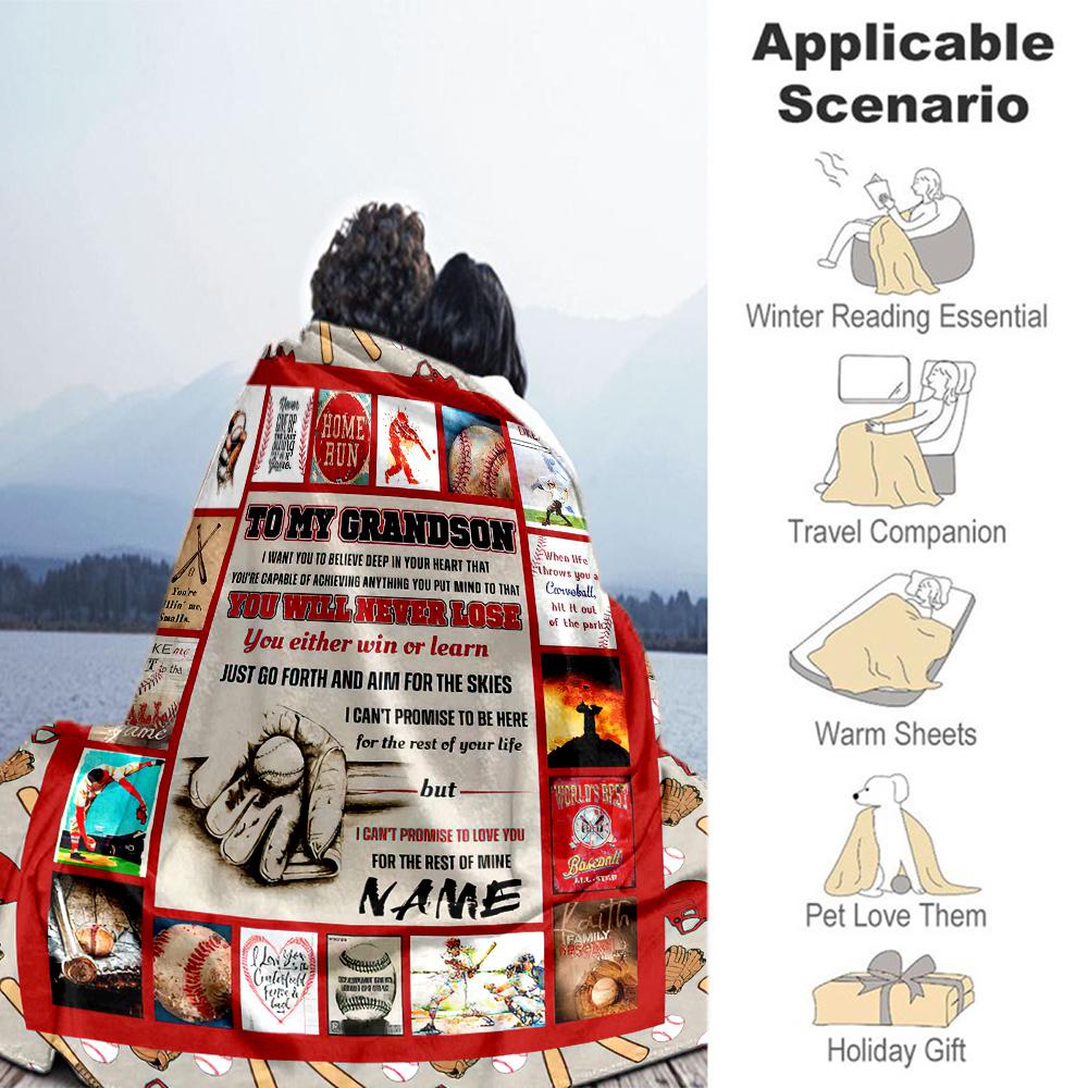 Baseball Envelope Grandson Customize Text Blanket Cozy Personalized Blanket Durable Comfort Versatile for Home Decor Livingroom Seaside Chair
