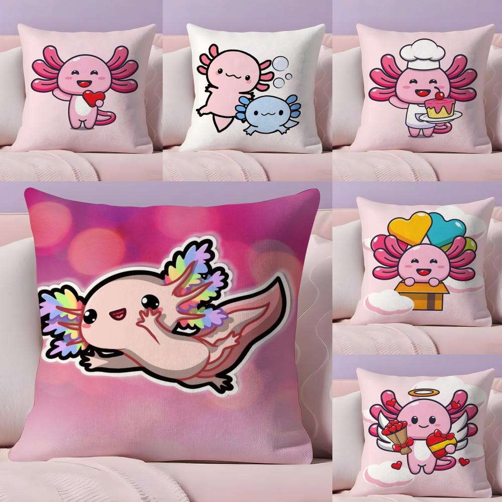 Cartoon Cute Axolotl Cushion Cover Plush Fabric Soft DoubleSided Printed Sofa Warm Winter Home Gift Pillow Cover