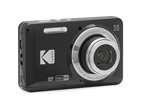 KODAK PIXPRO Цифровая камера FZ55-BK с 5-кратным оптическим зумом, широкоугольным объективом 28 мм и 2,7-дюймовым ЖК-экраном, 16 Мп, простая в использовании (черный)