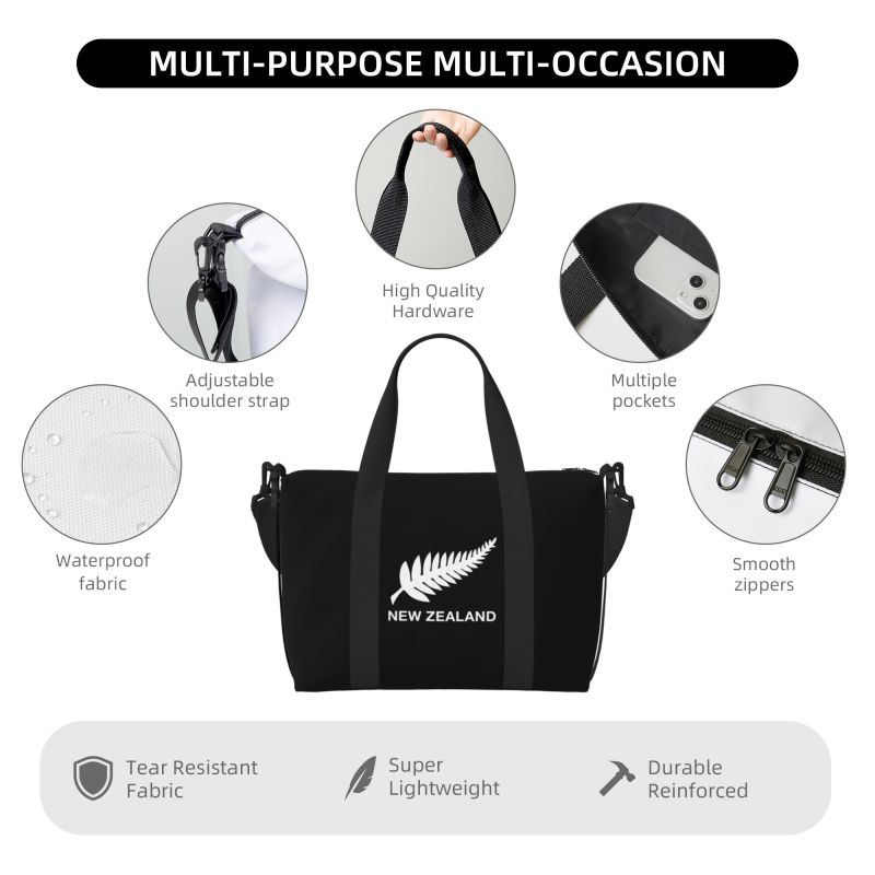 Новая Зеландия All Blacks Дорожные сумки-даффлы Легкие водонепроницаемые Сумки для выходных и ночевки Унисекс Портативная Повседневная багажная сумка