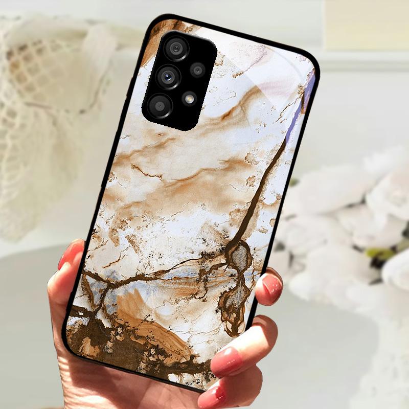 Стеклянный Чехол Для Samsung A13 A23 4G 5G Мультяшный Закаленный Стеклянный Чехол Для Телефона Для Galaxy A33 A53 A73 5G Жесткий ПК Стеклянный Защитный Чехол